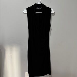 Norma Kamali Black Faux Wrap Sleeveless Side Draped Midi Dress Size Small